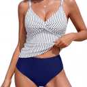 Blooming Jelly Womens Tankini Swimsuits Tummy Control Modest 2 Piece Swim Suits 2026 High Waisted Bathing Suit (Medium, Striped Blue)