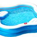 QPAU Inflatable Swimming Pool with 2 Seats and Backrests, 80" L x 80" W x 27" D Large Full-Sized Family Pools for Kids and Adults for Backyard, Garden, Outdoors, Clear Blue