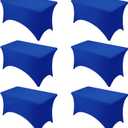 6-Pack Premium Royal Blue Spandex Tablecloths for 4ft Rectangle Tables, Stain & Wrinkle-Resistant, Washable Stretch Polyester Fitted Table Cover for Weddings, Banquets, Trade Shows Events