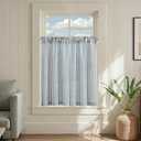 jinchan Striped Linen Kitchen Curtains 36 Inches Length Tier Curtains Farmhouse Modern Cafe Style Small Window Treatments Airy Light Filtering Rod Pocket for Living Room Bathroom 2 Panels Blue