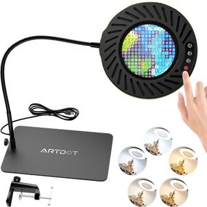 ARTDOT 10X Magnifying Glass with Light and Stand, 144 LEDs Desk Lamp with 5 Color Temperatures and 9 Levels Adjustable Brightness for Diamond Painting Accessories Crafts Reading Hobbies Close Work