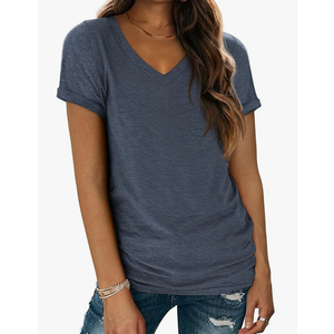 ATHMILE T Shirts Short Sleeve V Neck Tees for Women Fashion Tops Trendy Lightweight Casual Summer Outfits Clothes 2025 Beach Size M