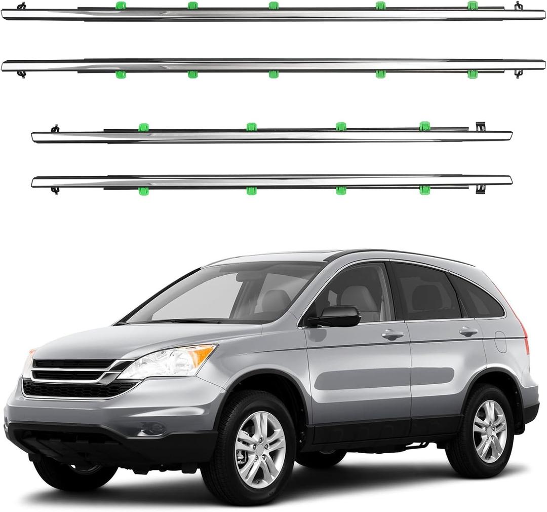 4PCS Chrome Weatherstrip Window Molding Trim Seal Belt Compatible with Honda CR-V 2007-2011 Replaces# 72450-SWA-A01, 72410-SWA-A01, 72950-SWA-A01, 72910-SWA-A01
