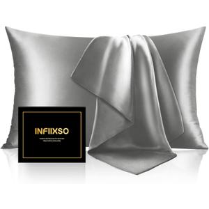 INFIIXSO Mulberry Silk Pillowcase for Hair and Skin, Silk Pillow Cases Standard Size Set of 2 with Hidden Zipper 20x26 Inches, Smooth and Soft Cooling Pillow Cases for Hot Sleepers(Dark Grey,2 Pack)