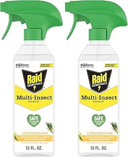 Raid Essentials Multi-Insect Killer Spray, Child and Pet Safe, for Indoor Use, Lemongrass Scent, 12 fl oz (Pack of 2)