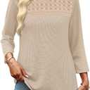 OFEEFAN 3/4 Length Sleeve Womens Tops Spring Fall Fashion 2026 Dressy Casual Blouses Lace Trendy Waffle Knit Shirts, Medium