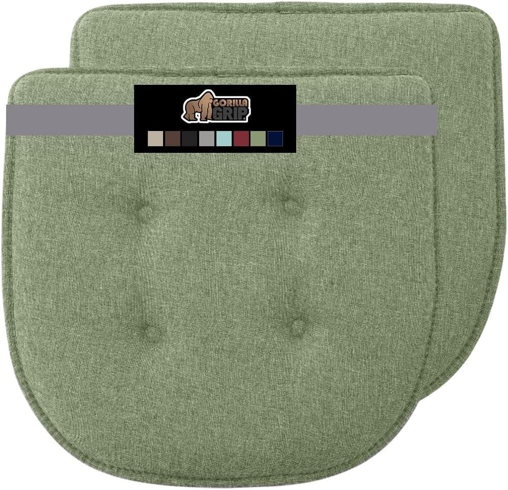 GORILLA GRIP Slip Resistant Tufted Chair Cushions, No Ties Required, Memory Foam Pads for Dining Room Kitchen Table, Office, Rocking Chairs, Plush Seat Cushion Pad, Home Decor, Set of 2, 16x17, Sage