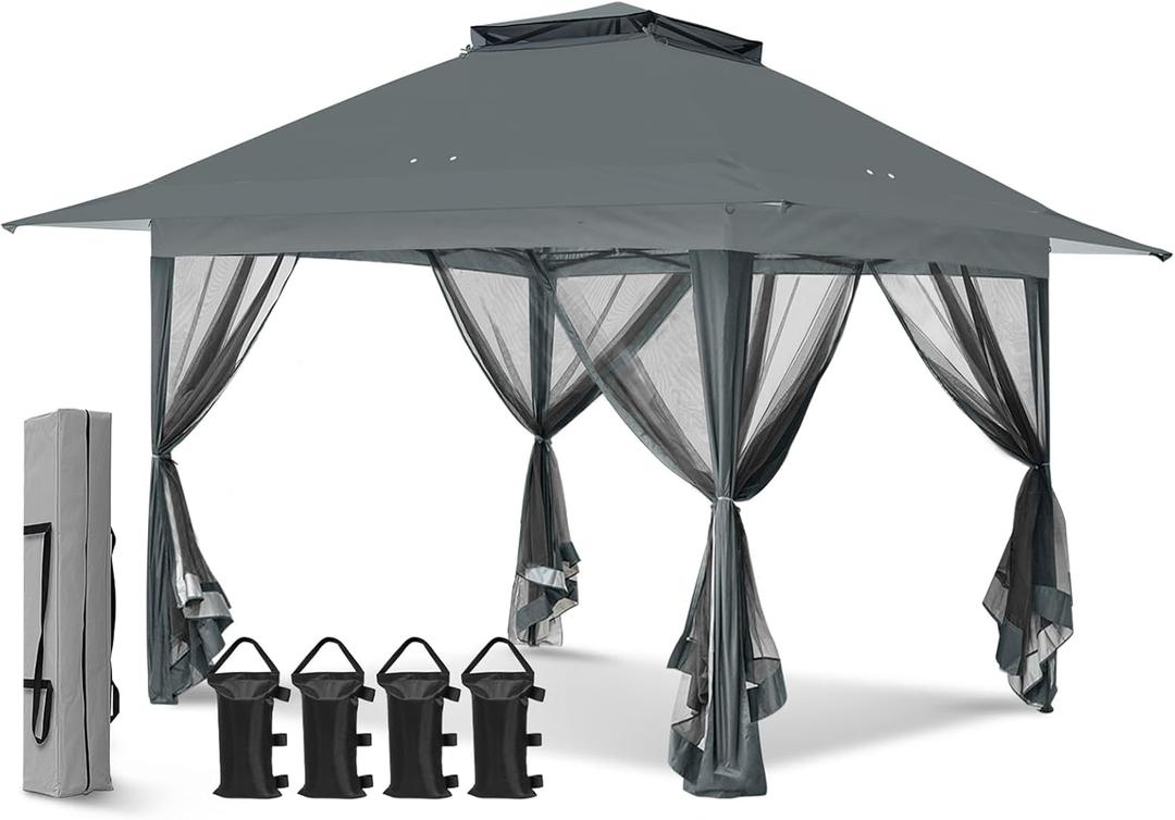 EAGLE PEAK 13x13 Pop Up Gazebo with Mesh Netting, Easy Up Screened Canopy for Patio and Backyard, Easy Set up Outdoor Gazebo (Gray)
