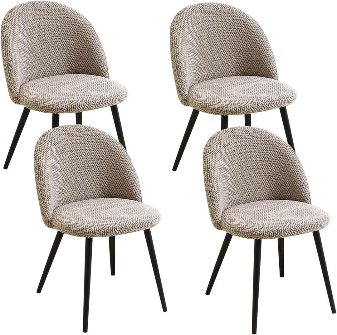 Mid Century Modern Dining Chair Covers Set of 4 Stretch Curved Back Dining Room Chair Slipovers Armless Round Back Chair Slipcovers for Kitchen Office Living Room Khaki