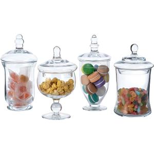 MyGift Set of 4 Glass Apothecary Jars Set, Clear Candy Jars with Lids