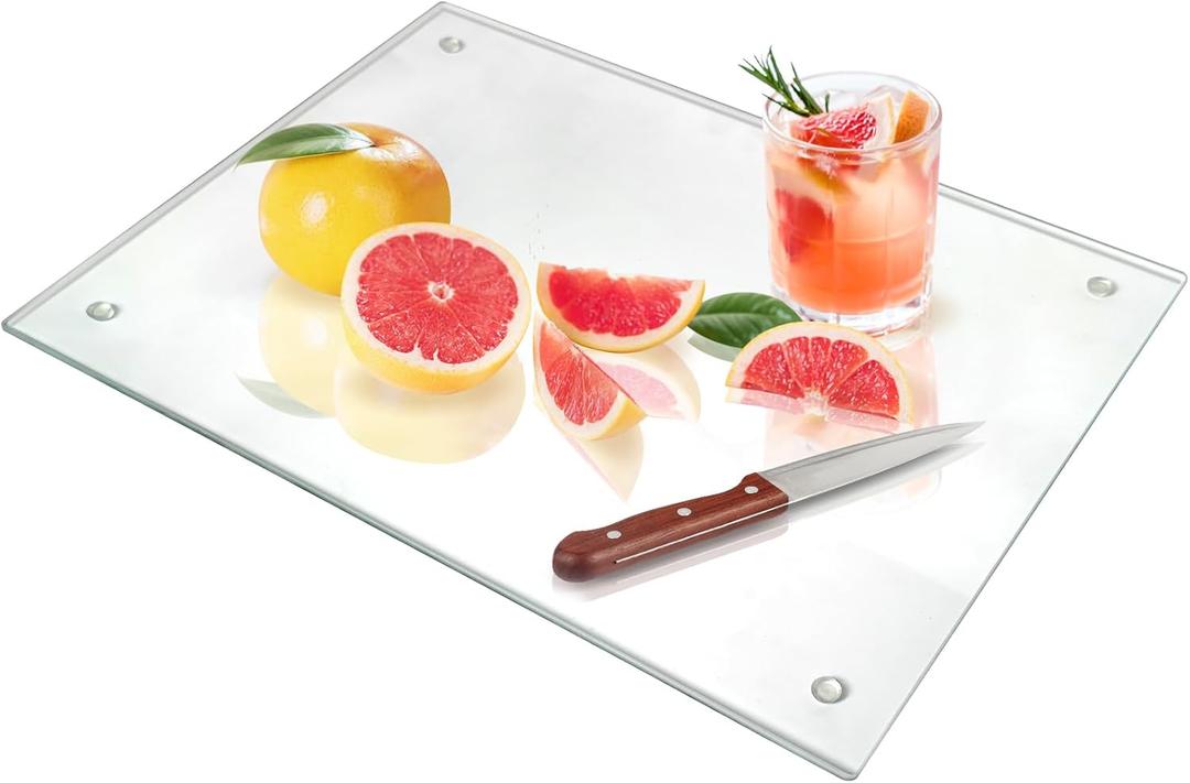 Seelenruhe Tempered Glass Cutting Board for Kitchen Counter, 16x20 inch Clear Cutting Board for Countertop, Non-Slip, Heat-Resistant, Easy to Clean, Kitchen Decoration