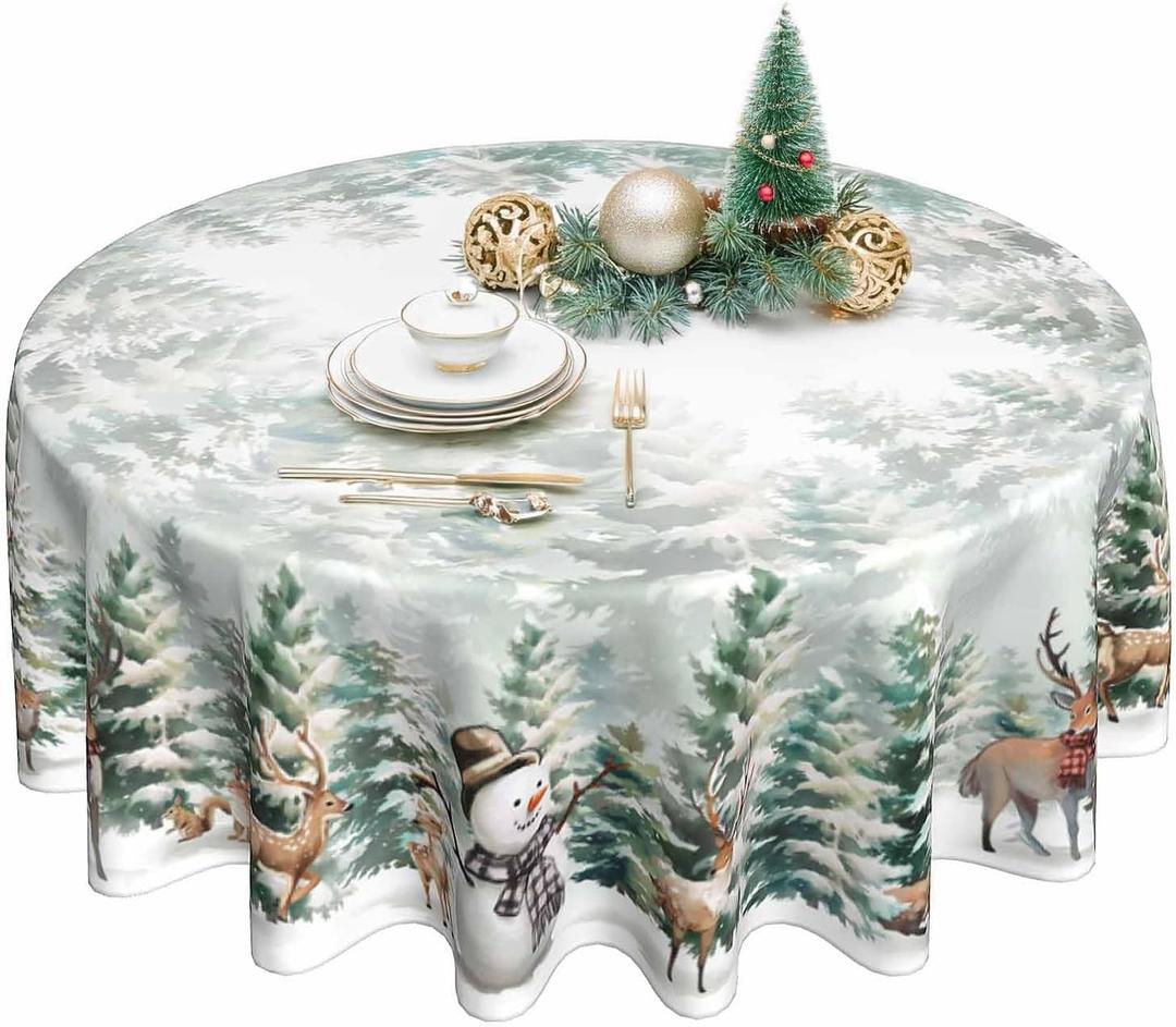 Christmas Round Tablecloth 60inch for Home Rustic Farmhouse Living Room Christmas Party Decorations (Gray Green)
