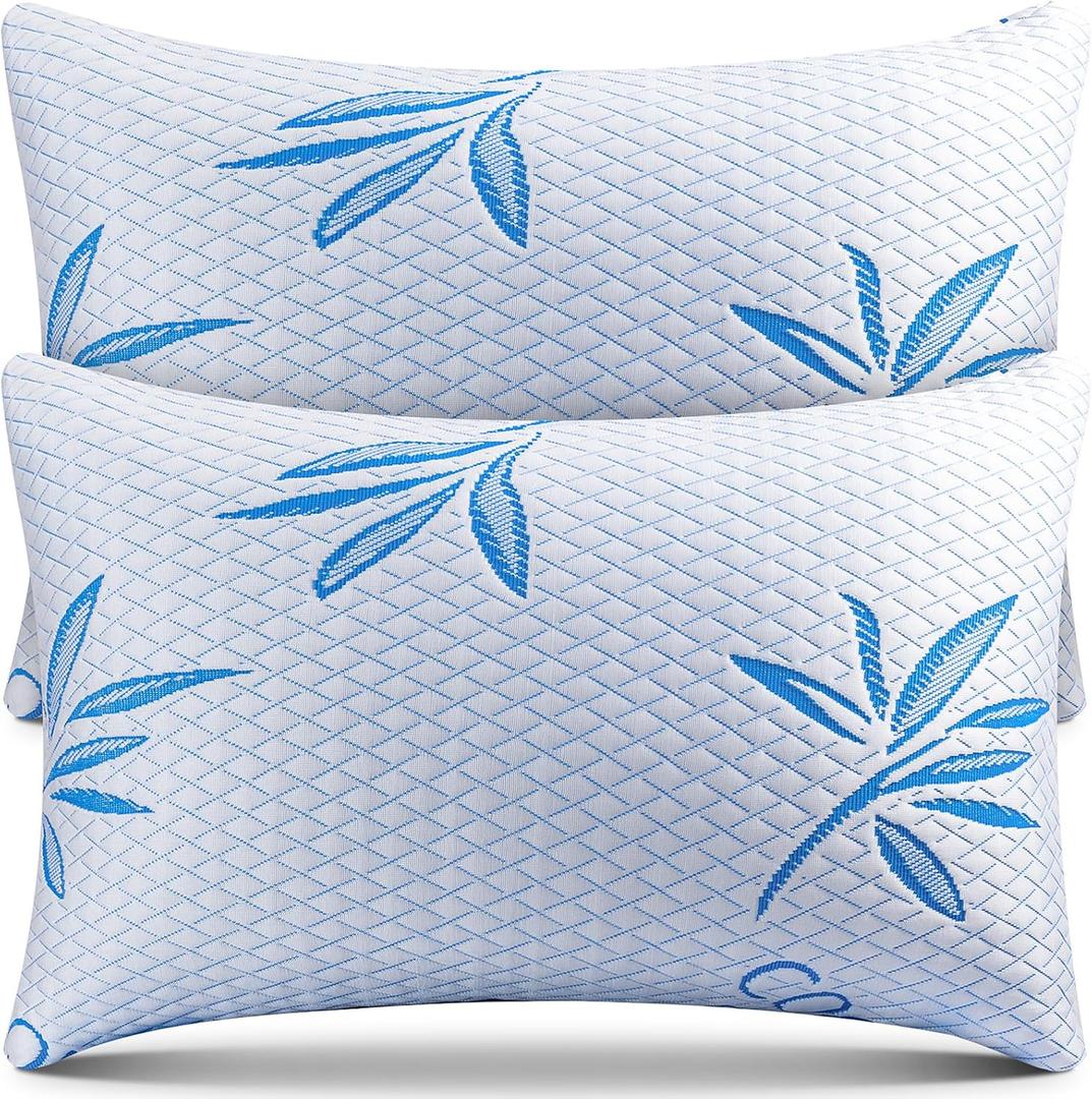 Cooling Pillows King Size Set of 2, Best Shredded Memory Foam Pillows for Sleeping, Adjustable Soft & Firm Breathable Bed Pillow for Side, Back, and Stomach Sleepers