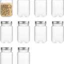 16 Ounce Clear Plastic Mason Jars With Screw On Lid, Reusable Empty Jars for Food Storage, Round BPA Free Containers for Sealing, Dry Food, Snacks, Breakage-proof, (Silver - 10 Pack)