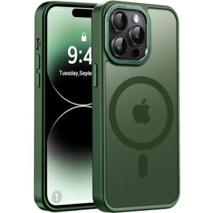 Newfuture Designed for iPhone 14 Pro Case with Magnetic [13 FT Military Drop Protection] [Compatible with Magsafe] Slim Translucent Matte Shockproof with Anti-Fingerprint Phone Case, Dark Green