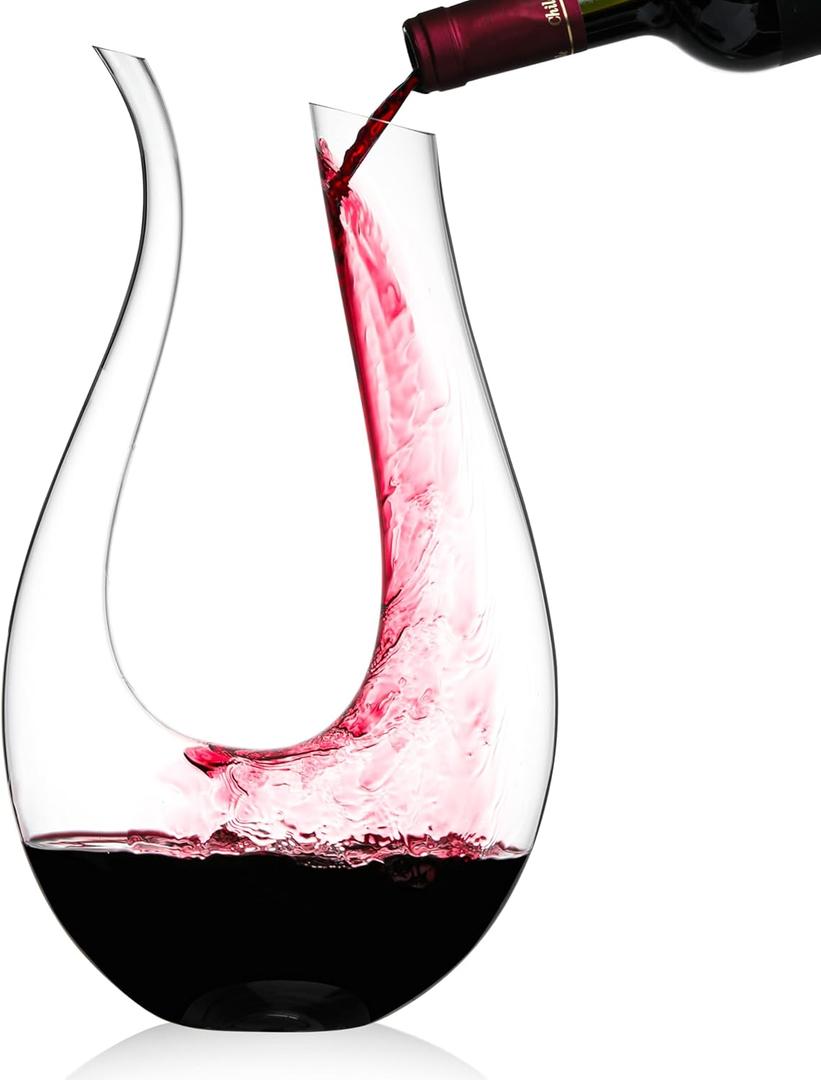 Galashield Wine Decanter, 100% Hand Blown Lead-free Crystal Glass Red Wine Carafe U Shape Wine Aerator