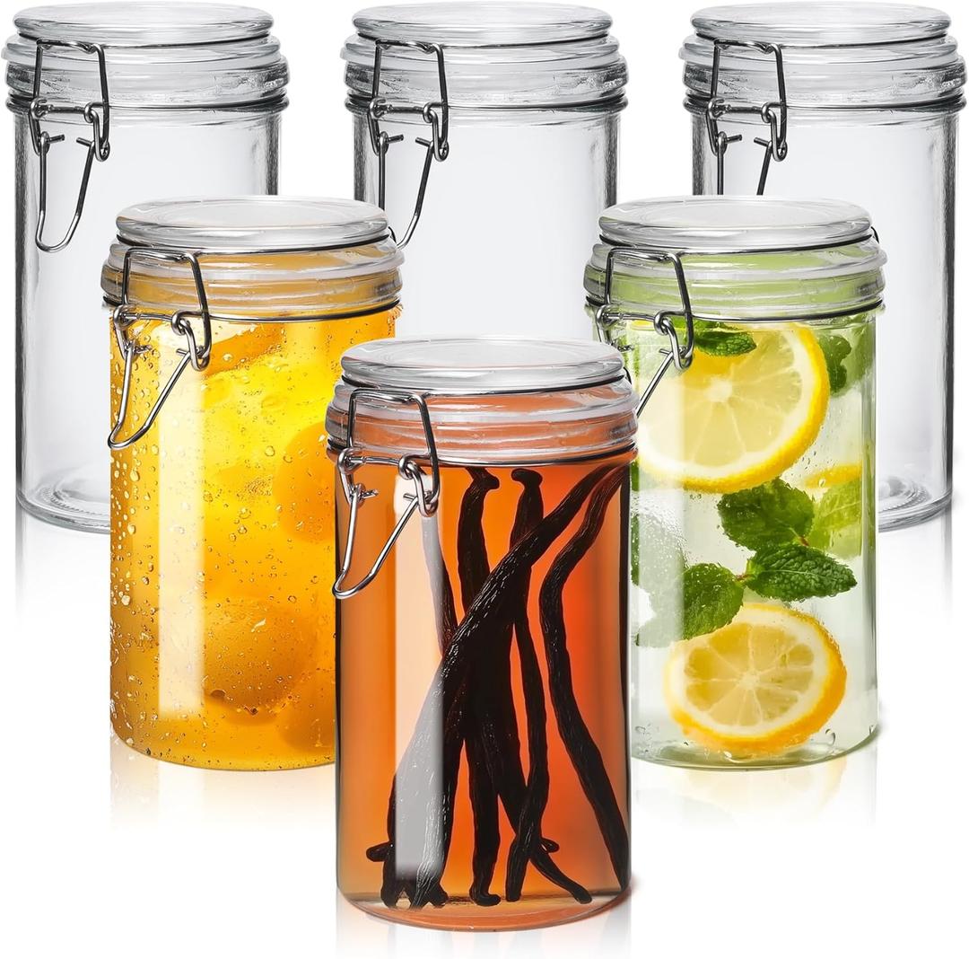ComSaf Glass Jars with Airtight Lid Set of 6 Mason Jars 17 oz with Lids, Pint Jar, Canning Jar, Airtight Canister with Seal Wire Clip Fastening for Vanilla, Pickle, Cookie, Honey