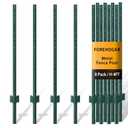 Metal Fence Post 4 Feet Green, Pack of 8, T Post for Wire Fence, No Dig Steel U Posts Fencing for Lawn Garden Wire Mesh Fences Poles Sign Outdoor Light Duty