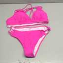 Tainehs Women's Push Up V Neck Bikini Sets Criss Cross Back Two Piece Bathing Suit (Large, Hot Pink)