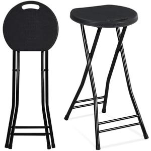 Suzile 2 Pcs 24 Inch Tall Folding Chair Portable Plastic Stool Chair Heavy Duty Foldable Bar Stools with Handle for Adults Kitchen Counter Room Home Camping Indoor Outdoor, 300lbs Capacity (Black)