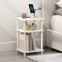 Furinno Just 3-Tier Turn-N-Tube Open Storage Nighstand, Bedside Table with USB and Type-C Charging Station, White/White