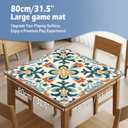 Yomisex Red Terracotta Teal Floral Mahjong Mat 31.5 x 31.5 Inch, Mediterranean Mexican Flower Non-Slip Noise Reduction Mahjong Table Mat for American Mah Jong Poker Card Board Games Dominoes