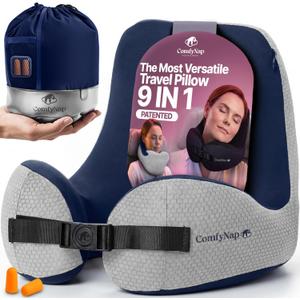 ComfyNap Versatile Travel Neck Pillow for Airplane [Patented], 9 Positions in 3 Techniques, Plane Pillow with Pure Memory Foam, Travel Pillow with HeadRest Flight Sleep, Travel Essential - Earth