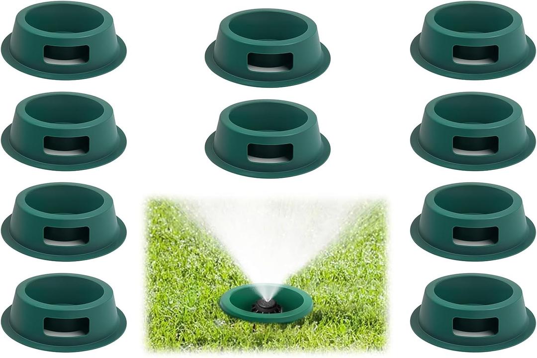 Outside Lawn Sprinkler Head Protector Pack of 10 Durable Plastic Sprinkler Donuts (8" Diameter, 2.5" Center Opening) Universal Fit for Hunter PGP & Standard Sprinkler Heads