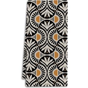 Abstract Boho Floral Kitchen Towels, Mid Century Modern Flower Dish Tea Towels for Kitchen Decor, Vintage Botanical Art Deco Decorative Hand Towel for Bathroom, 16x24 Inches (Sunrise)