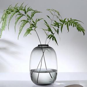 Glass Vase, Large Gray Oval Flower Vases, Hand Blown 10 Inch Glass Vase for Home Decor, Modern Centerpiece, Unique Gift (Gray, Large)
