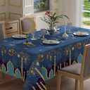 XCHI Green Castle Golden Lantern Stars and Moons Ramadan Mubarak Tablecloth Rectangle Table Cloth Table Covers for Indoor Dining Home Party Decorations 60x84 Inch