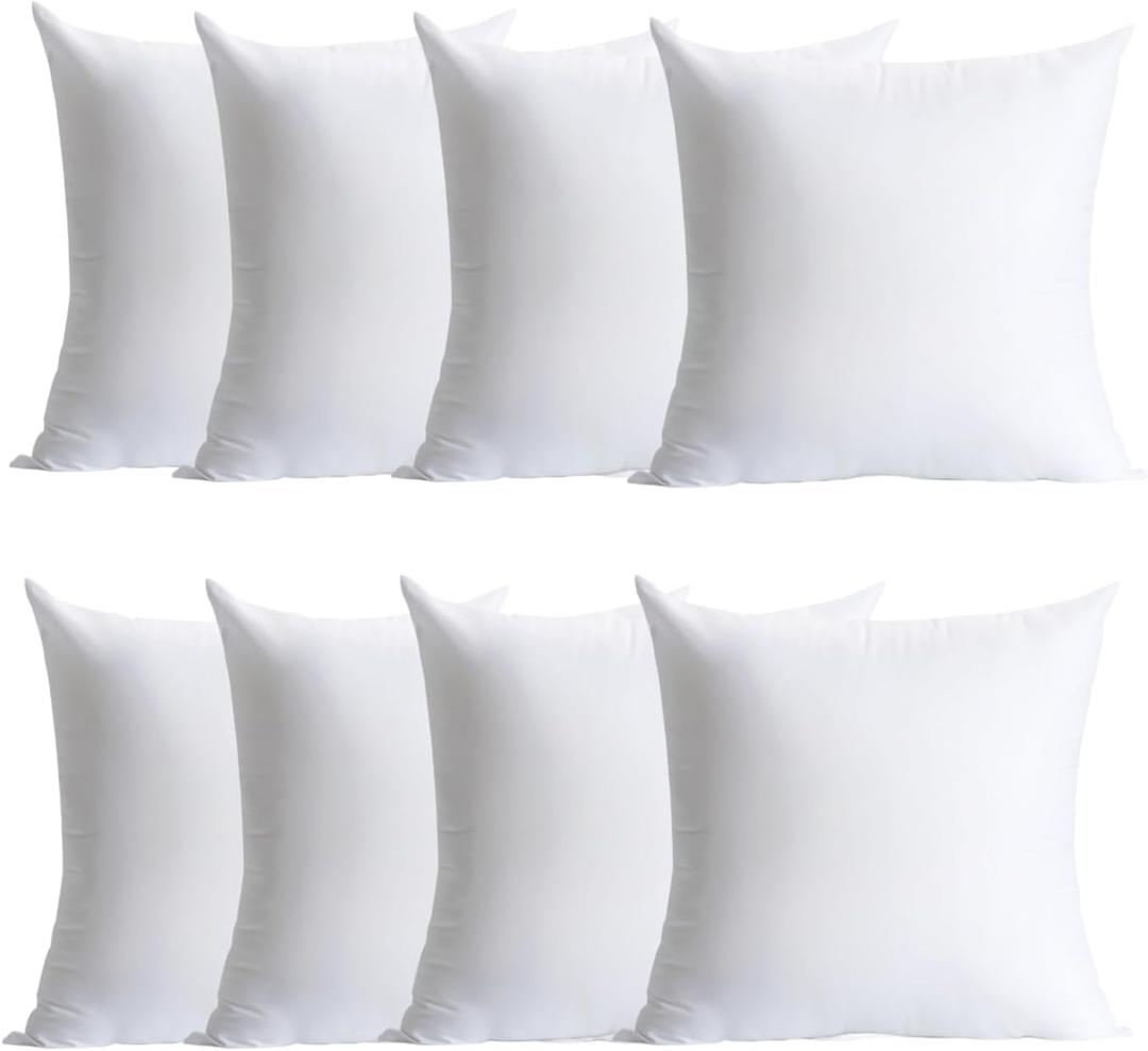 Plush and Durable Throw Pillow Inserts - 16 x 16 inches Set of 8, Hypoallergenic Polyester Fiber Fill - Perfect for Decorative Cushion Covers, Sofa and Bed Accent (16x16 Inch (Pack of 8))