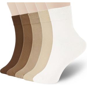 FGZ Women Thin Cotton Socks Soft Cozy Socks Cute Ankle Crew Socks 5 Pairs (9-11), Beige 