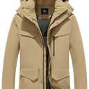TUAOVA Men's Winter Coats Thicken Parkas Waterproof Windproof Detachable Hood Long Padded Puffer Jacket (Beige, L)
