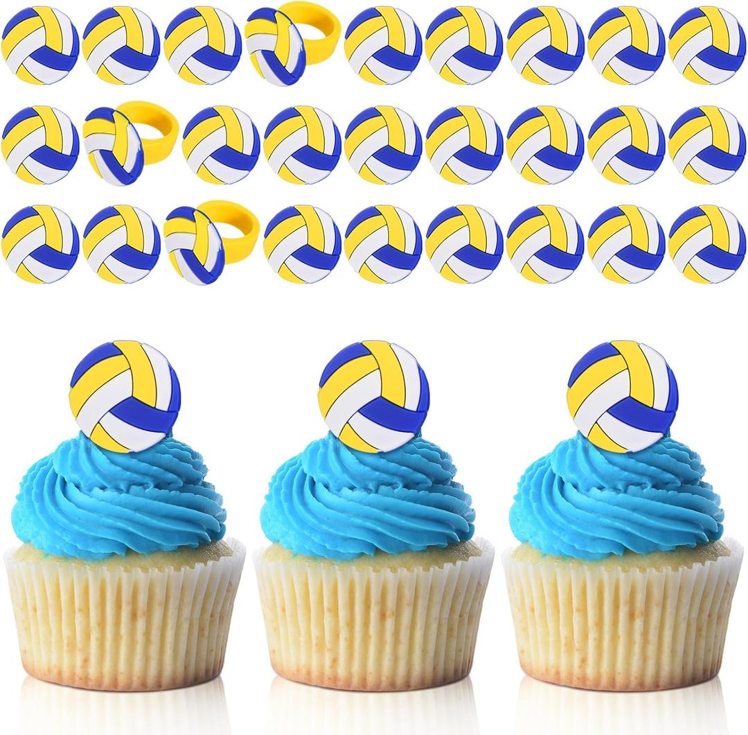 Honeydak 48 Pcs Volleyball Cupcake Rings Toppers Decoration Sport Ball Theme Cake Picks Volleyball Party Decoration Sport Cupcake Toppers for Birthday Party Cake Supplies