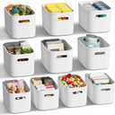 ORGIDOL 10 Pack White Plastic Storage Bins, Storage Container for Organizing, Storage Boxes with Handle for Shelves, Cute Organizer Bins for Craft, Snacks, Pantry, Cabinet, 9.69x6.7x5.7 inch
