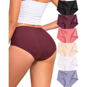 FINETOO 6 Pack Womens Seamless Underwear Full Coverage No Show Hipster Panties Sexy Stretchy Invisible Briefs Bikini Lingerie (L)