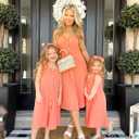 IFFEI Mommy and Me Matching Dress Spaghetti Strap Summer Casual Sundress Beach Sleeveless Dress with Headband, L