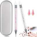 2 Pieces Nail Rhinestone Picker Dual-Ended DIY Nail Art Dotting Tool Wax Pen Acrylic Handle with Extra 2 Wax Head & Storage Case, for Crystal AB Rhinestones, Nail Art, Diamond Painting (PINK & WHITE)