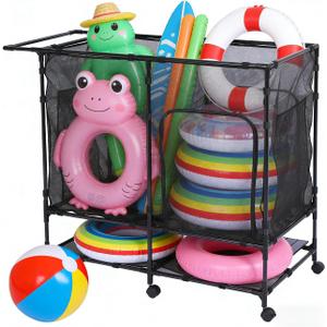 270gal Pool Toy Storage, Pool Float Storage, with Bottom Tray Table | 360 Swivel Wheels, Zippered Door, Durable Material, storage Slippers, towels, Swim Rings, for Indoor, Outdoor, Poolside, Lower-L