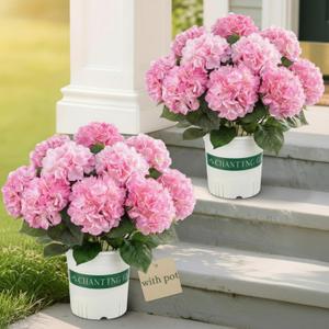 Suncalla 2 Pack Artificial Hydrangea Flowers in Pot, 20 Inch Faux Silk Hydrangea Arrangement, Gradient Purple Potted Fake Flowers for Table Centerpiece, Home, Wedding, Entryway Decor(Pink)