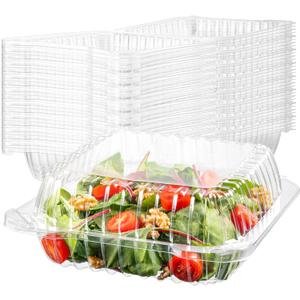 25 Clear Plastic Containers, 8" X 8" X 3" Hinged Lid Togo Clamshell Food Containers for Food, Strawberry Boxes, Bakery Supplies, Cake, Cookie, Dessert, Salad, Treat Boxes