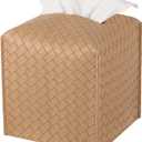 zoocatia Tissue Box Cover PU Leather Tissue Holder Square Facial Tissue Case Facial Paper Organizer Dispenser for Bathroom, Vanity Countertop, Tabletop, Car, Khaki