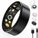 Smart Ring for Women Men, Health Tracker with Heart Rate/Blood Oxygen/Blood Pressure/Sleep Monitor/Step Counting, IP68 Waterproof Fitness Ring, No App Fees for iPhone & Android (Black, 14#)