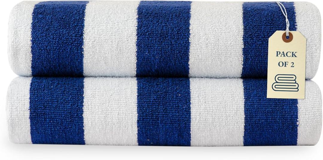 LANE LINEN 100% Cotton Beach Towel - 2 Pack Beach Towels Oversized, Cabana Stripe Large Beach Towel, Soft & Quick Dry Pool Towels, Beach Essentials for Women, Quick Dry Towel (36" x 72) - Blue