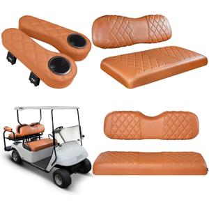 NOKINS Golf Cart Seat Covers for Club Car DS 2000.5-Up, Vinyl Front&Rear Seat Cover with Flip-Up Armrests kit, with Cup Holder, for 1" Square Tube (All Brown)