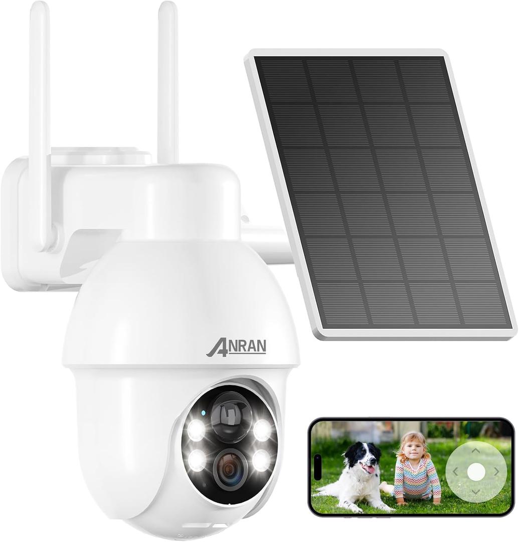 ANRAN [2026 Exclusive Solar Camera Security Outdoor 2K with Adjustable Solar Panel, 360 View Night Vision, 2 Way Charge Battery Powered, No Monthly Fee, Wireless /2.4G WiFi Camera for Home Farm (2K White-1pcs)