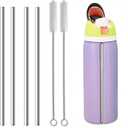 Straw Replacement Compatible for Owala Water Bottle 24 oz 32 oz, Metal Drinking Straw with Cleaner Brush Compatible with Owala FreeSip 24OZ/32OZ, Stainless Steel Straw Accessories Fit for Owala