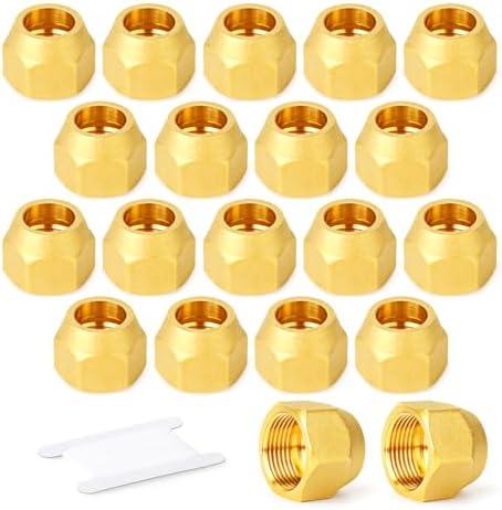 GASHER 9PCS Brass SAE 45 Degree Flare Tube Fitting, 1/4" Flare Nut Air Conditioning Copper Pipe Extension Butt Copper Tube Fitting