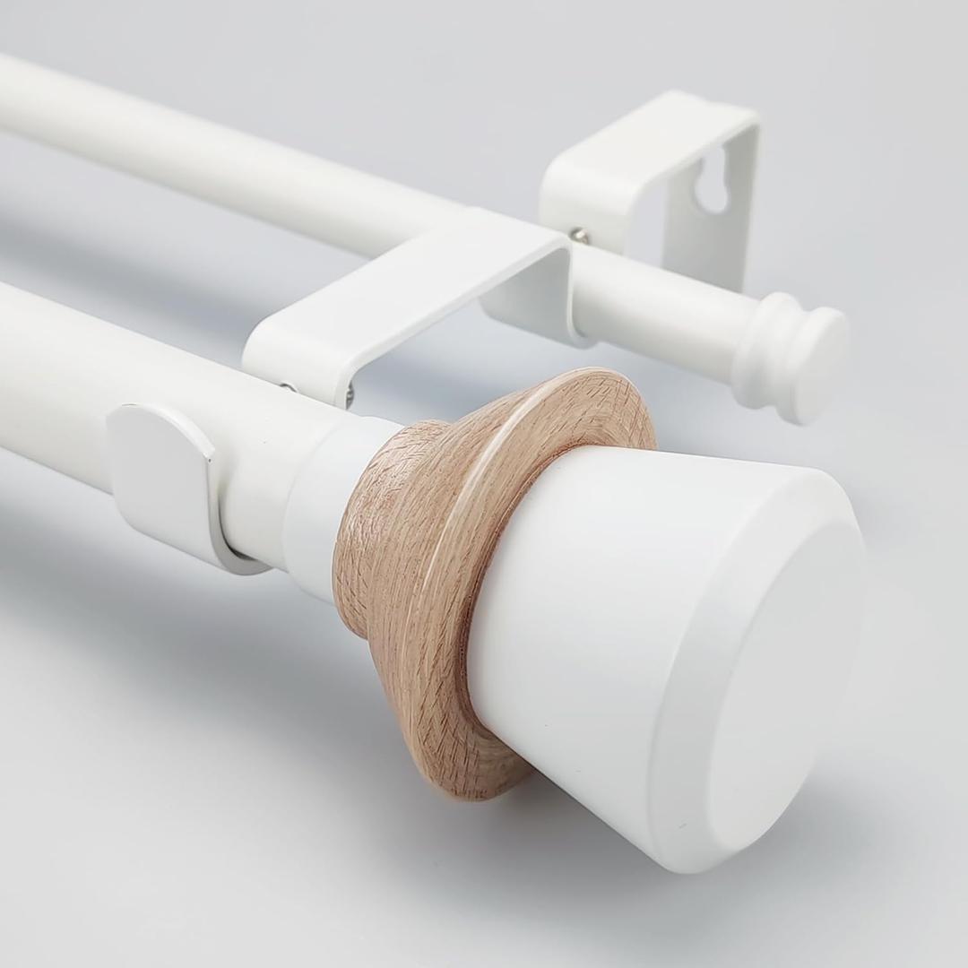 Nordic Style White Double Curtain Rod Set with Decorative Finials, 36-72 inch, Standard Double Drapery Rod for 1 Pack, 1 Inch diameter, Adjustable Length